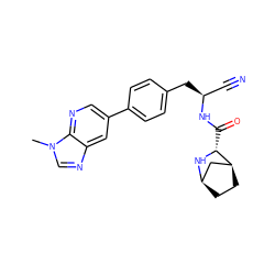 Cn1cnc2cc(-c3ccc(C[C@@H](C#N)NC(=O)[C@H]4N[C@@H]5CC[C@H]4C5)cc3)cnc21 ZINC000149444255