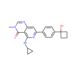 Cn1cnc2cc(-c3ccc(C4(O)CCC4)cc3)nc(NC3CC3)c2c1=O ZINC000115625307