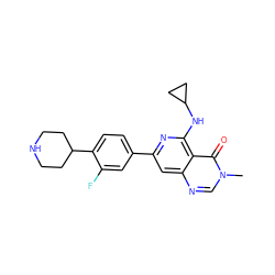 Cn1cnc2cc(-c3ccc(C4CCNCC4)c(F)c3)nc(NC3CC3)c2c1=O ZINC000115626221