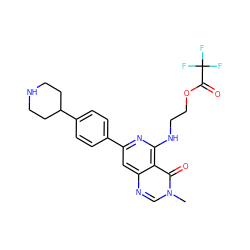 Cn1cnc2cc(-c3ccc(C4CCNCC4)cc3)nc(NCCOC(=O)C(F)(F)F)c2c1=O ZINC000115622492