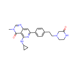 Cn1cnc2cc(-c3ccc(CCN4CCNC(=O)C4)cc3)nc(NC3CC3)c2c1=O ZINC000115624941