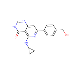 Cn1cnc2cc(-c3ccc(CO)cc3)nc(NC3CC3)c2c1=O ZINC000115622153