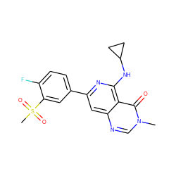 Cn1cnc2cc(-c3ccc(F)c(S(C)(=O)=O)c3)nc(NC3CC3)c2c1=O ZINC000115625389