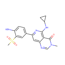 Cn1cnc2cc(-c3ccc(N)c(S(C)(=O)=O)c3)nc(NC3CC3)c2c1=O ZINC000115624389