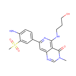 Cn1cnc2cc(-c3ccc(N)c(S(C)(=O)=O)c3)nc(NCCCO)c2c1=O ZINC000115622001