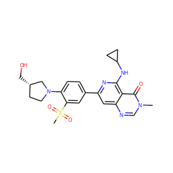 Cn1cnc2cc(-c3ccc(N4CC[C@H](CO)C4)c(S(C)(=O)=O)c3)nc(NC3CC3)c2c1=O ZINC000115621939