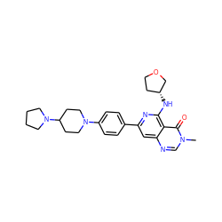 Cn1cnc2cc(-c3ccc(N4CCC(N5CCCC5)CC4)cc3)nc(N[C@@H]3CCOC3)c2c1=O ZINC000115624229