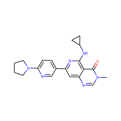 Cn1cnc2cc(-c3ccc(N4CCCC4)nc3)nc(NC3CC3)c2c1=O ZINC000115625303