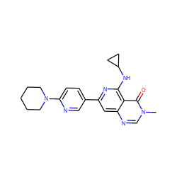 Cn1cnc2cc(-c3ccc(N4CCCCC4)nc3)nc(NC3CC3)c2c1=O ZINC000115624205