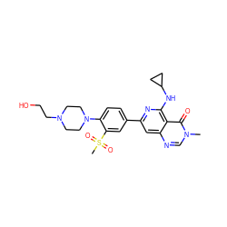 Cn1cnc2cc(-c3ccc(N4CCN(CCO)CC4)c(S(C)(=O)=O)c3)nc(NC3CC3)c2c1=O ZINC000115623934