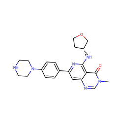 Cn1cnc2cc(-c3ccc(N4CCNCC4)cc3)nc(N[C@@H]3CCOC3)c2c1=O ZINC000115621973