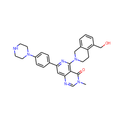 Cn1cnc2cc(-c3ccc(N4CCNCC4)cc3)nc(N3CCc4c(CO)cccc4C3)c2c1=O ZINC000143237120