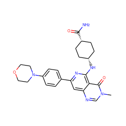 Cn1cnc2cc(-c3ccc(N4CCOCC4)cc3)nc(N[C@H]3CC[C@@H](C(N)=O)CC3)c2c1=O ZINC000261179671