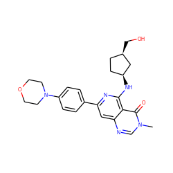 Cn1cnc2cc(-c3ccc(N4CCOCC4)cc3)nc(N[C@H]3CC[C@@H](CO)C3)c2c1=O ZINC000143128130