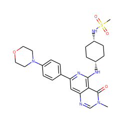 Cn1cnc2cc(-c3ccc(N4CCOCC4)cc3)nc(N[C@H]3CC[C@@H](NS(C)(=O)=O)CC3)c2c1=O ZINC000261163512