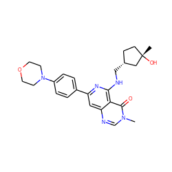 Cn1cnc2cc(-c3ccc(N4CCOCC4)cc3)nc(NC[C@@H]3CC[C@](C)(O)C3)c2c1=O ZINC000143300613