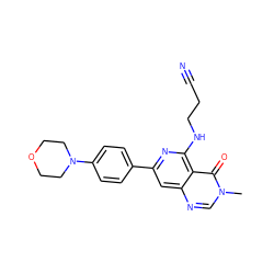 Cn1cnc2cc(-c3ccc(N4CCOCC4)cc3)nc(NCCC#N)c2c1=O ZINC000115626764