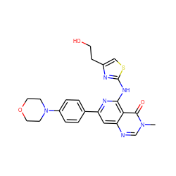 Cn1cnc2cc(-c3ccc(N4CCOCC4)cc3)nc(Nc3nc(CCO)cs3)c2c1=O ZINC000115625912