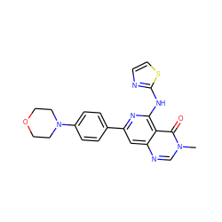 Cn1cnc2cc(-c3ccc(N4CCOCC4)cc3)nc(Nc3nccs3)c2c1=O ZINC000115625216