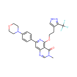 Cn1cnc2cc(-c3ccc(N4CCOCC4)cc3)nc(OCCc3c[nH]nc3C(F)(F)F)c2c1=O ZINC000115626088