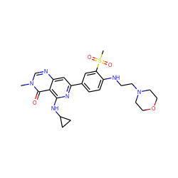 Cn1cnc2cc(-c3ccc(NCCN4CCOCC4)c(S(C)(=O)=O)c3)nc(NC3CC3)c2c1=O ZINC000115626387