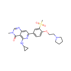 Cn1cnc2cc(-c3ccc(OCCN4CCCC4)c(S(C)(=O)=O)c3)nc(NC3CC3)c2c1=O ZINC000143423382