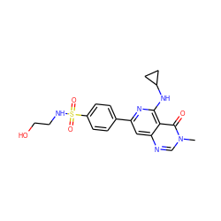 Cn1cnc2cc(-c3ccc(S(=O)(=O)NCCO)cc3)nc(NC3CC3)c2c1=O ZINC000144798392