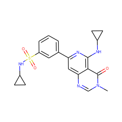 Cn1cnc2cc(-c3cccc(S(=O)(=O)NC4CC4)c3)nc(NC3CC3)c2c1=O ZINC000115626119