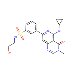 Cn1cnc2cc(-c3cccc(S(=O)(=O)NCCO)c3)nc(NC3CC3)c2c1=O ZINC000144797554