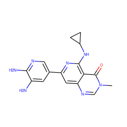 Cn1cnc2cc(-c3cnc(N)c(N)c3)nc(NC3CC3)c2c1=O ZINC000115622160