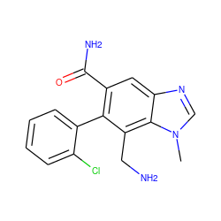 Cn1cnc2cc(C(N)=O)c(-c3ccccc3Cl)c(CN)c21 ZINC000029125223