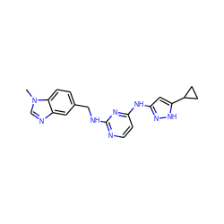 Cn1cnc2cc(CNc3nccc(Nc4cc(C5CC5)[nH]n4)n3)ccc21 ZINC000473165278