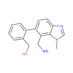 Cn1cnc2ccc(-c3ccccc3CO)c(CN)c21 ZINC000029124982