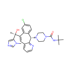 Cn1cncc1[C@@](C)(O)C1=Cc2cccnc2[C@@H](N2CCN(C(=O)NC(C)(C)C)CC2)c2ccc(Cl)cc21 ZINC000103263818