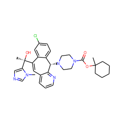 Cn1cncc1[C@@](C)(O)C1=Cc2cccnc2[C@@H](N2CCN(C(=O)OC3(C)CCCCC3)CC2)c2ccc(Cl)cc21 ZINC000103263825