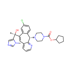 Cn1cncc1[C@@](C)(O)C1=Cc2cccnc2[C@@H](N2CCN(C(=O)OC3CCCC3)CC2)c2ccc(Cl)cc21 ZINC000103263828