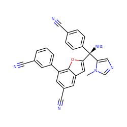 Cn1cncc1[C@@](N)(c1ccc(C#N)cc1)c1cc2cc(C#N)cc(-c3cccc(C#N)c3)c2o1 ZINC000038658409