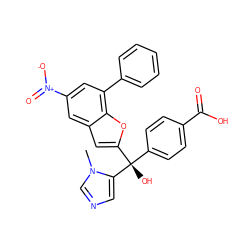 Cn1cncc1[C@@](O)(c1ccc(C(=O)O)cc1)c1cc2cc([N+](=O)[O-])cc(-c3ccccc3)c2o1 ZINC000040915246