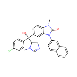 Cn1cncc1[C@@](O)(c1ccc(Cl)cc1)c1ccc2c(c1)n(-c1ccc3ccccc3c1)c(=O)n2C ZINC000014955688