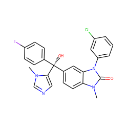 Cn1cncc1[C@@](O)(c1ccc(I)cc1)c1ccc2c(c1)n(-c1cccc(Cl)c1)c(=O)n2C ZINC000014955630