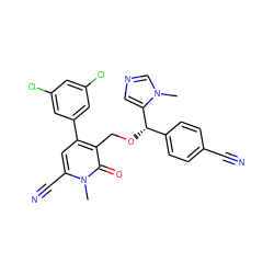 Cn1cncc1[C@@H](OCc1c(-c2cc(Cl)cc(Cl)c2)cc(C#N)n(C)c1=O)c1ccc(C#N)cc1 ZINC000028376269