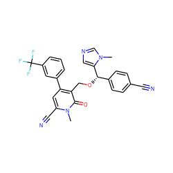 Cn1cncc1[C@@H](OCc1c(-c2cccc(C(F)(F)F)c2)cc(C#N)n(C)c1=O)c1ccc(C#N)cc1 ZINC000028353458