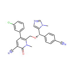 Cn1cncc1[C@@H](OCc1c(-c2cccc(Cl)c2)cc(C#N)c(=O)n1C)c1ccc(C#N)cc1 ZINC000013587351