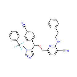 Cn1cncc1[C@@H](OCc1ccc(C#N)c(NCCc2ccccc2)n1)c1ccc(C#N)c(-c2ccccc2C(F)(F)F)c1 ZINC000028352686