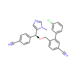 Cn1cncc1[C@@H](OCc1ccc(C#N)cc1-c1cccc(Cl)c1)c1ccc(C#N)cc1 ZINC000013559167