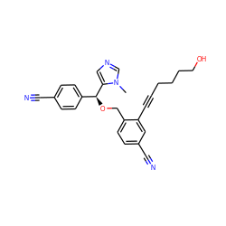 Cn1cncc1[C@@H](OCc1ccc(C#N)cc1C#CCCCCO)c1ccc(C#N)cc1 ZINC000013554082