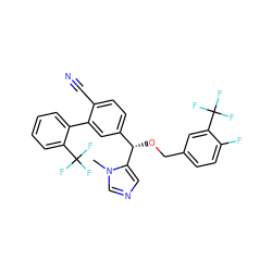 Cn1cncc1[C@@H](OCc1ccc(F)c(C(F)(F)F)c1)c1ccc(C#N)c(-c2ccccc2C(F)(F)F)c1 ZINC000028342058