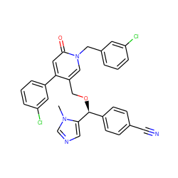 Cn1cncc1[C@@H](OCc1cn(Cc2cccc(Cl)c2)c(=O)cc1-c1cccc(Cl)c1)c1ccc(C#N)cc1 ZINC000028378668