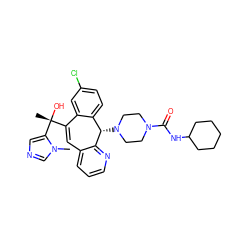 Cn1cncc1[C@](C)(O)C1=Cc2cccnc2[C@@H](N2CCN(C(=O)NC3CCCCC3)CC2)c2ccc(Cl)cc21 ZINC000103263835