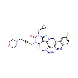 Cn1cncc1-c1c2c(=O)n(CC#CCN3CCOCC3)c(=O)n(CC3CC3)c2nn1Cc1ccnc2ccc(Cl)cc12 ZINC000084740437